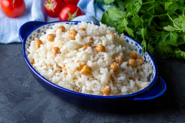 istock Turkish Rice with chickpea served, Turkish name; Nohutlu pilav or pilaf 1494943041