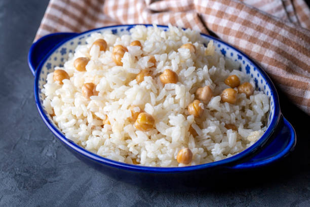 istock Turkish Rice with chickpea served, Turkish name; Nohutlu pilav or pilaf 1494943134