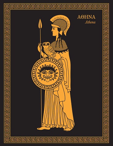 Vector illustration of Athena, Greek goddess of wisdom, warfare, and handicraft