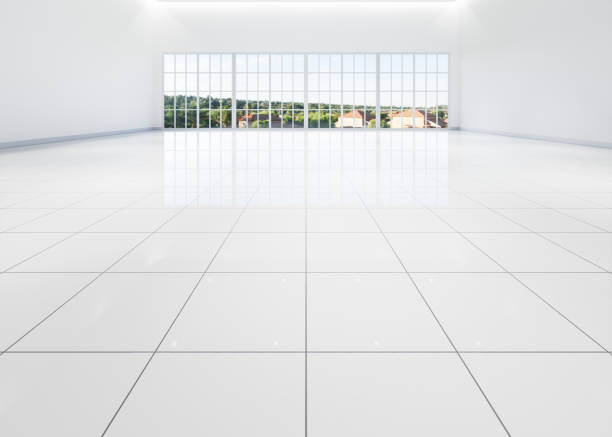 istock 3d rendering of white tile floor and empty room for background. 1494952842
