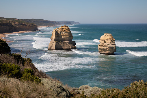 A view of 2 rocks from the Twelve Apostles washed by the ocean waves