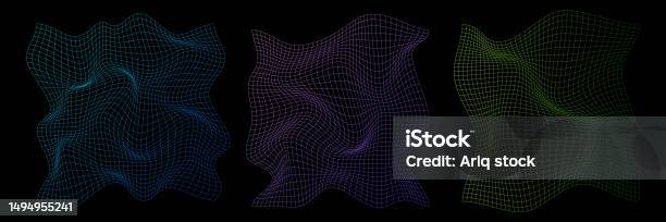 Distorted Neon Grid Pattern Warped Mesh Texture Retro Punk Design ...
