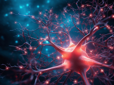 Neuron conceptual image of human nervous system. 3D illustration of neurons with vivid colors.