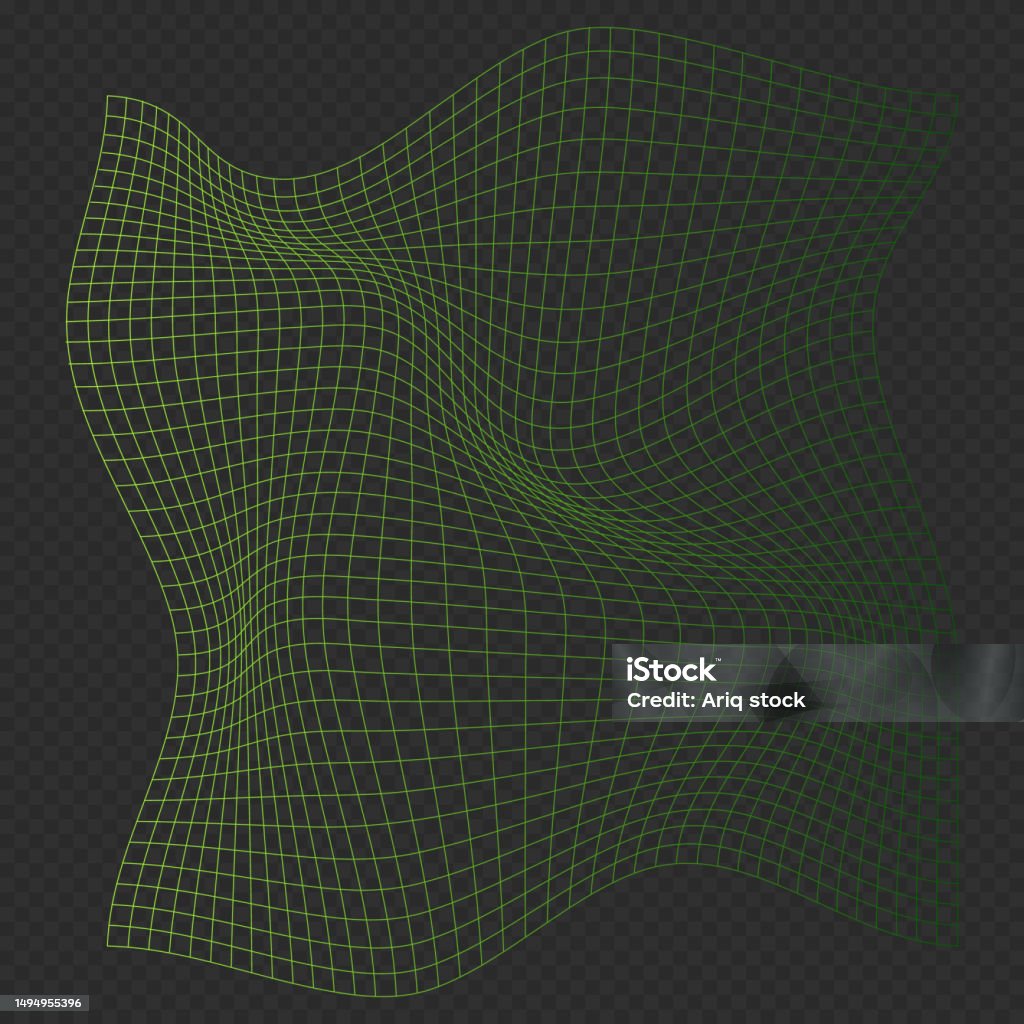 Distorted Neon Grid Pattern Wireframe Wave Geometry Grid Warped Mesh ...