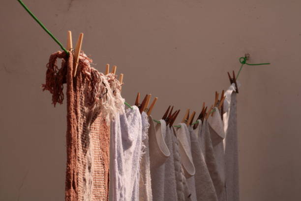 istock Floorcloths Hanging on a Clothesline with Clothespins 1494963489