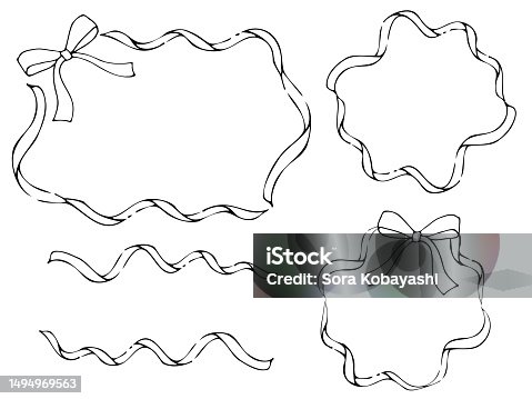 istock White ribbon frames. Hand drawn monochrome illustrations. 1494969563