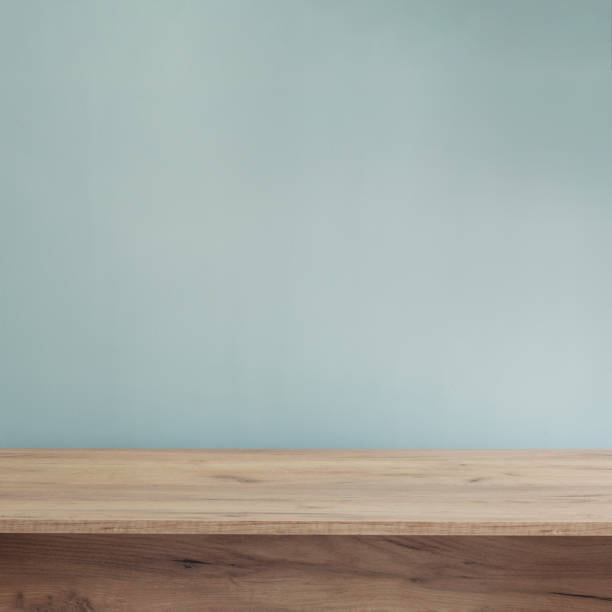 istock background with modern wooden table and blue  wall 1494969661