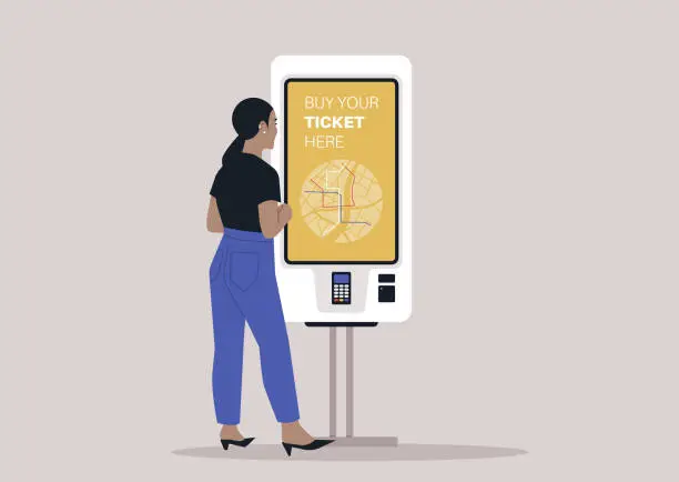 Vector illustration of A self-service ticket machine, a daily commute concept, urban transportation system