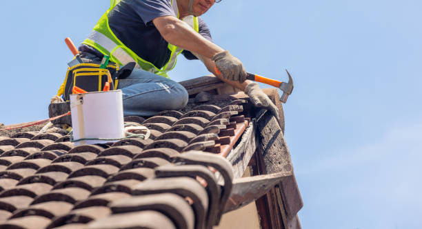 istock Worker man repairing eaves and tile of the old roof. 1494972833