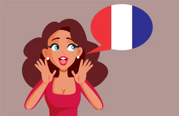 Vector illustration of Cheerful Beautiful Woman Speaking French Language Vector Cartoon Illustration