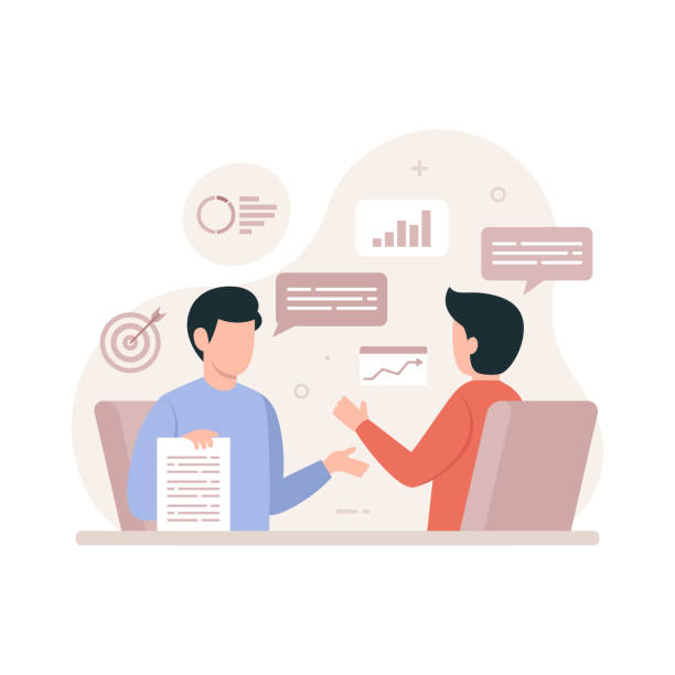 illustrations, cliparts, dessins animés et icônes de un conseiller d’affaires professionnel fournit des solutions pour les entreprises - modèle social