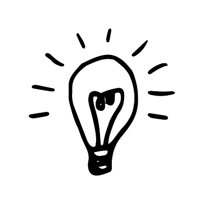 light bulb hand drawn in doodle style. icon, sticker. monochrome, minimalism Scandinavian
