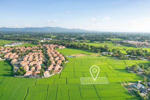 istock Land plot and identify registration symbol in aerial view. 1494976287
