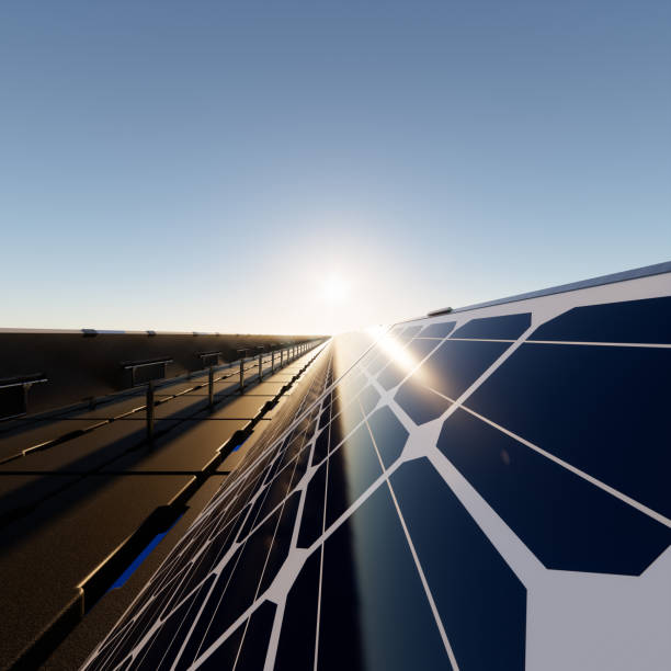 istock 3d rendering of floating solar, floatovoltaics or solar farm on water with sky background. 1494976743