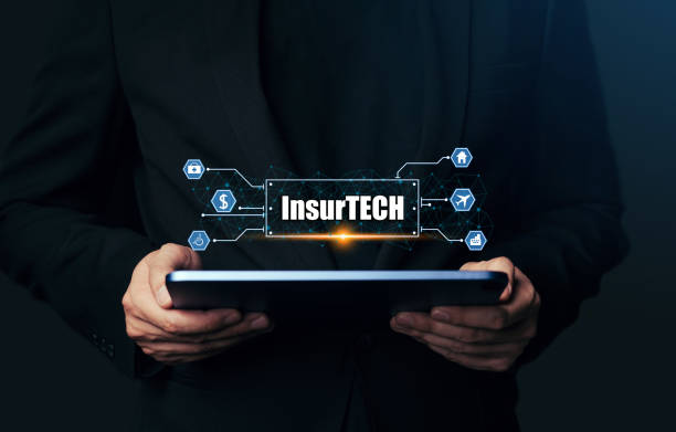 istock Insurance technology (Insurtech) concept, Hand of business man looking data information on tablet. 1494988304