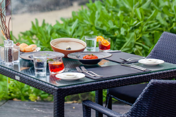 istock Dinner in beach restaurant with sea view 1494992565