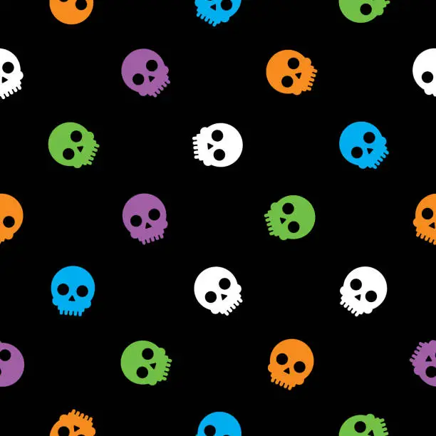 Vector illustration of Colorful Little Skulls Seamless Pattern