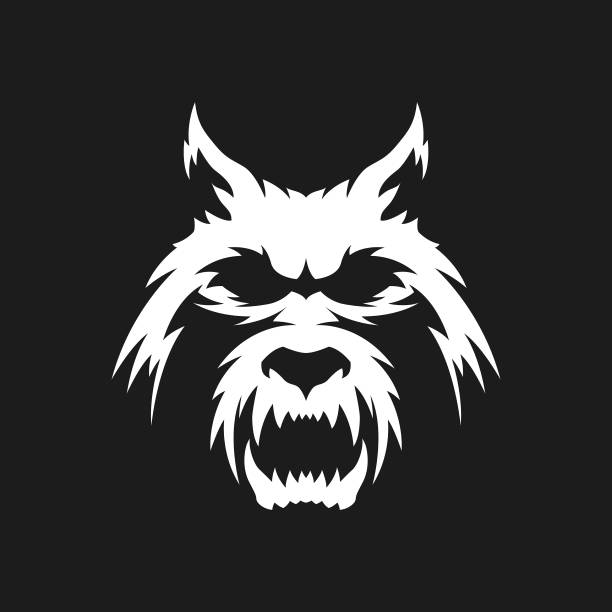 Dog, Wolf, Werewolf head - cut out vector silhouette Stylized silhouette of a dog, wolf, or werewolf head with open mouth - cut out vector icon for dark background jackals stock illustrations