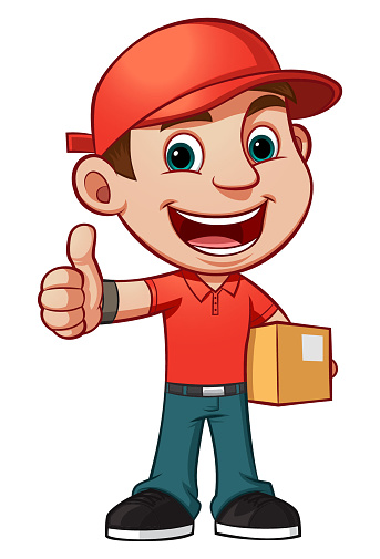 A character illustration of a delivery boy