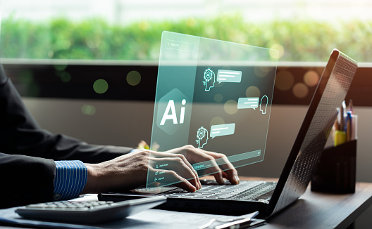 business people using artificial intelligence (AI) Automation, Predictive analytics, Customer service AI-powered chatbot, analyze customer data, Futuristic technology transformation.