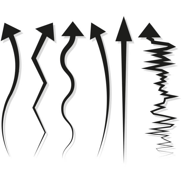 ilustraciones, imágenes clip art, dibujos animados e iconos de stock de conjunto de flechas diferentes. ilustración vectorial. - largo longitud