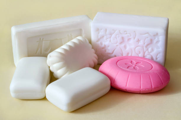 Composition of different bars of soap. A lot of different toilet soap. A set of various soaps.
