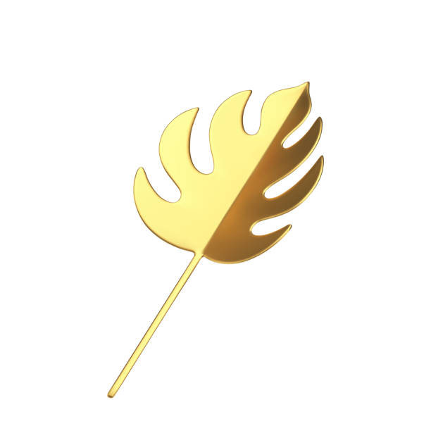 istock Exotic fern leaf botanical golden metallic plant with stem decor element 3d icon realistic vector 1495010779