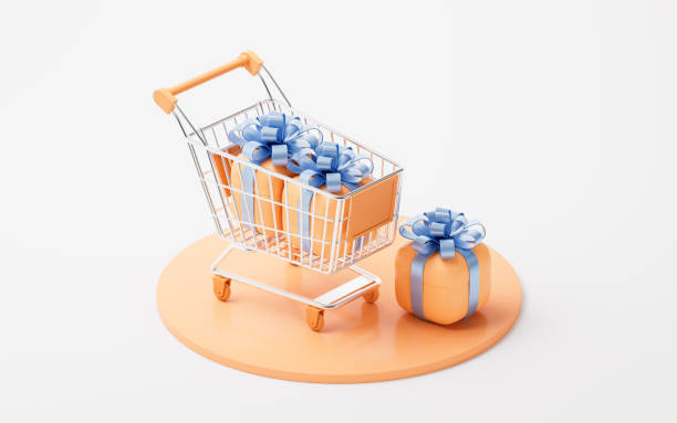istock Shopping cart and gift boxes, 3d rendering. 1495011924
