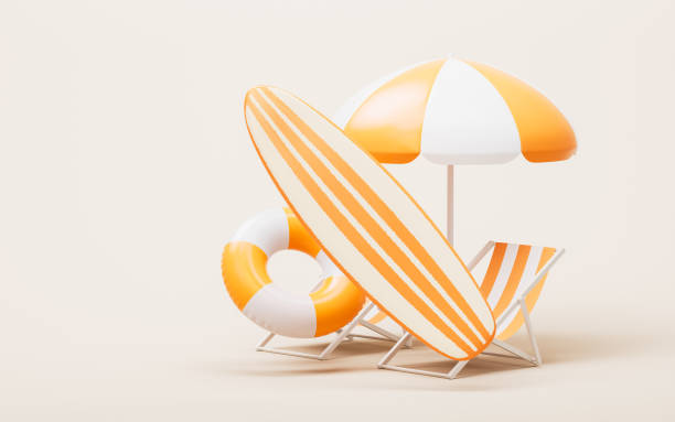 istock Surfboard and resort with cartoon style, 3d rendering. 1495012001