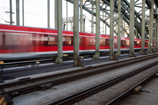 istock Train with motion blur on the Hohenzollern Bridge 1495016411