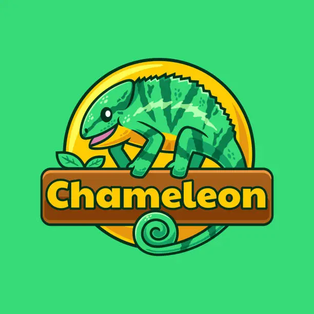 Vector illustration of Fun Chameleon Cartoon Logo Design