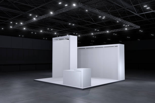 istock Exhibition stand for mockup and Corporate identity,Display design.Empty booth Design.Retail booth elements in Exhibition hall.booth Design trade show.Blank Booth system of Graphic Resources.3d Background for online Event,conference,live.3d render. 1495017565