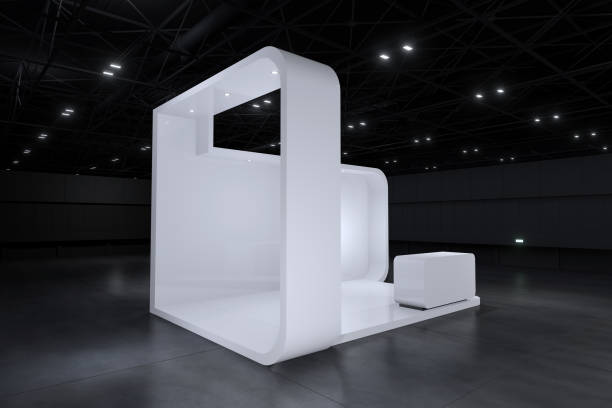istock Exhibition stand for mockup and Corporate identity,Display design.Empty booth Design.Retail booth elements in Exhibition hall.booth Design trade show.Blank Booth system of Graphic Resources.3d Background for online Event,conference,live.3d render. 1495018331