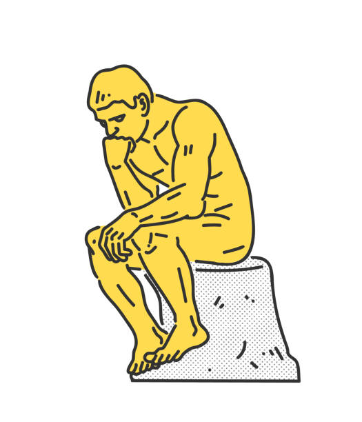 ilustraciones, imágenes clip art, dibujos animados e iconos de stock de ilustración de la estatua del pensador - sculpture