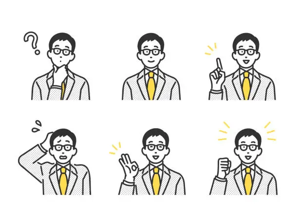 Vector illustration of Set of image illustrations of business men with various facial expressions