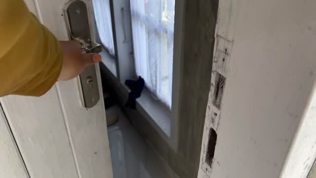 Hand opening a door