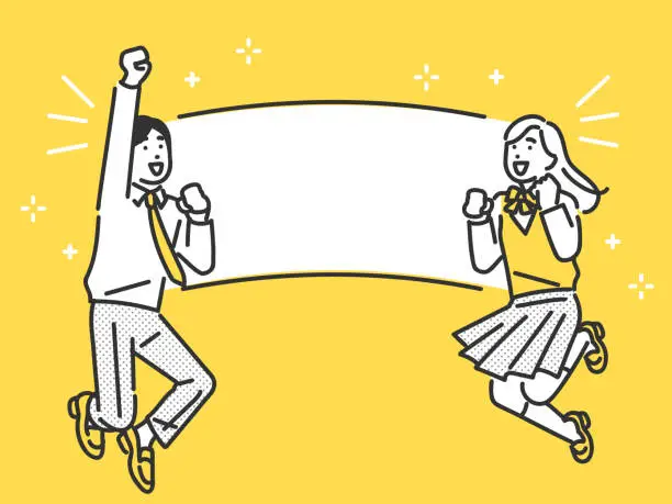 Vector illustration of Student jumping up  with a positive expression and a gut-punch.