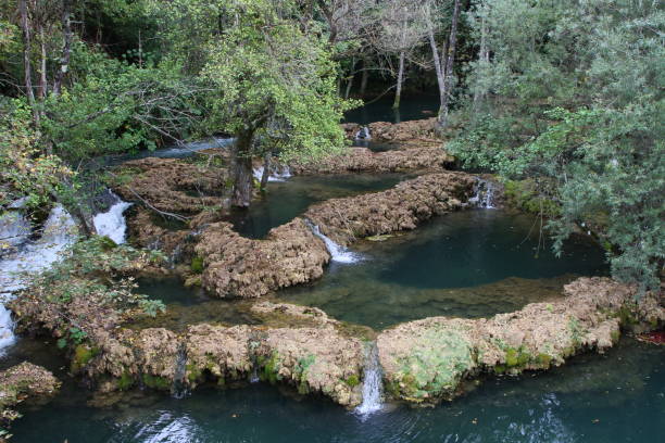 Travertine stone formations Una National Park stock photo