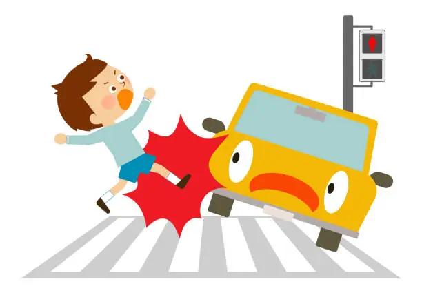 Vector illustration of Illustration material of a collision accident between a person and a car