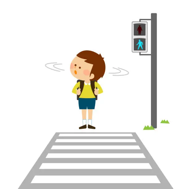 Vector illustration of Traffic safety Child confirming safety