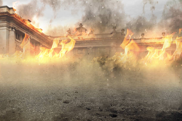 istock The ruined city with fires and sparks 1495024968