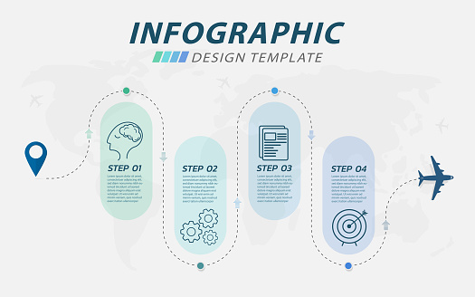 Infographic design template. Timeline concept with 4 options or steps template. layout, diagram, annual, airplanes , Travel, report, presentation. Vector illustration.