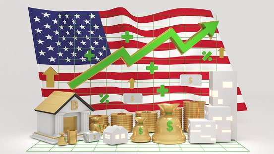 United States, The country's economy is growing build wealth\neconomic growth ,business and investment,3d rendering