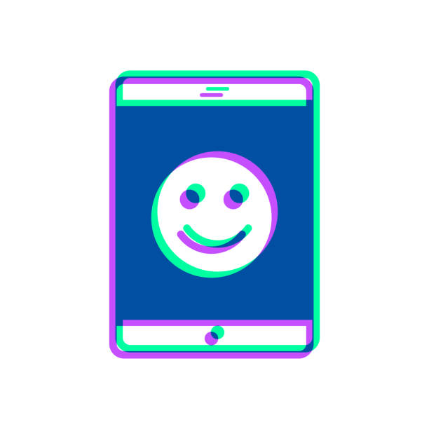 istock Tablet PC with happy emoji. Icon with two color overlay on white background 1495027208