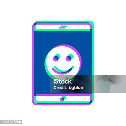 istock Tablet PC with happy emoji. Icon with two color overlay on white background 1495027208