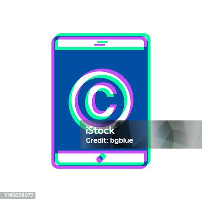istock Tablet PC with copyright symbol. Icon with two color overlay on white background 1495028072