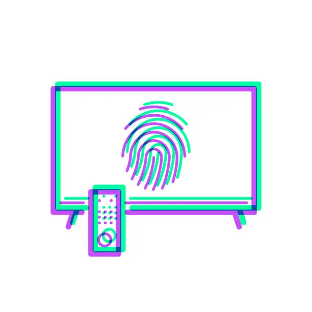 Vector illustration of TV with fingerprint. Icon with two color overlay on white background