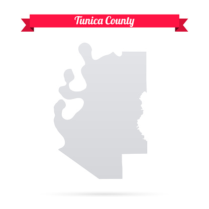 Map of Tunica County - Mississippi, isolated on a blank background and with his name on a red ribbon. Vector Illustration (EPS file, well layered and grouped). Easy to edit, manipulate, resize or colorize. Vector and Jpeg file of different sizes.