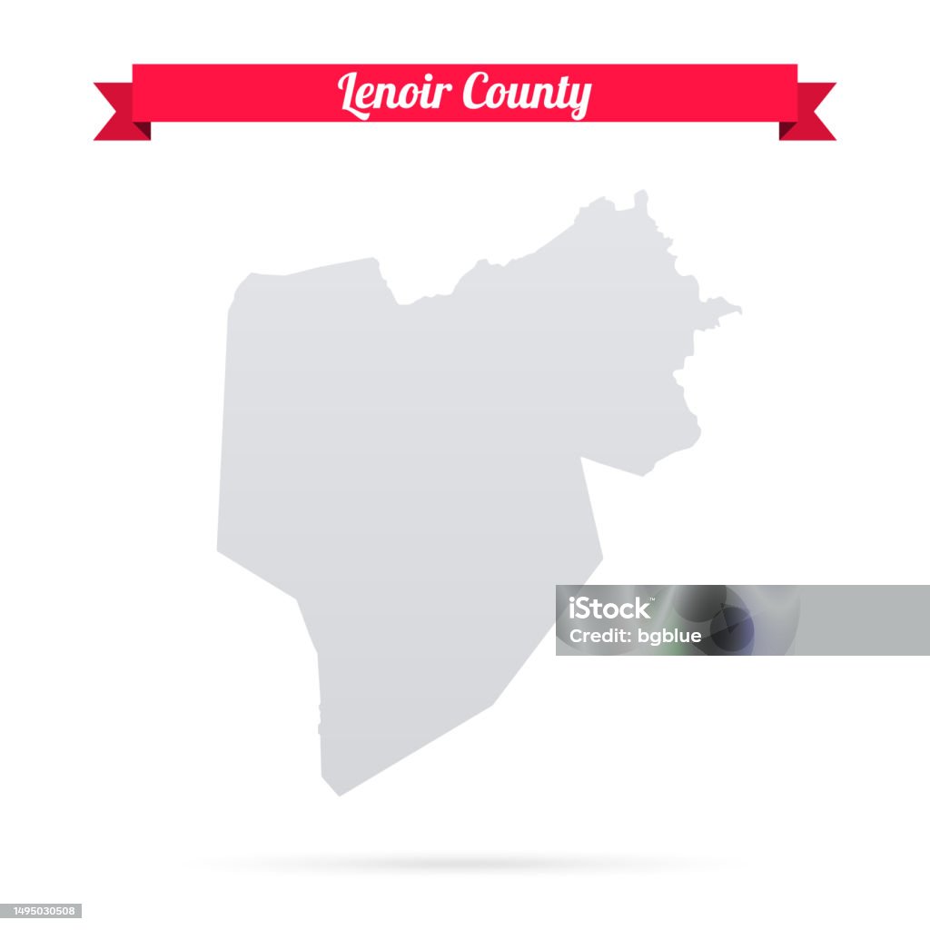 Lenoir County North Carolina Map On White Background With Red Banner