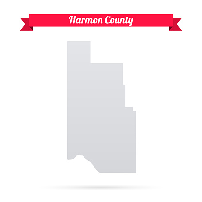 Map of Harmon County - Oklahoma, isolated on a blank background and with his name on a red ribbon. Vector Illustration (EPS file, well layered and grouped). Easy to edit, manipulate, resize or colorize. Vector and Jpeg file of different sizes.